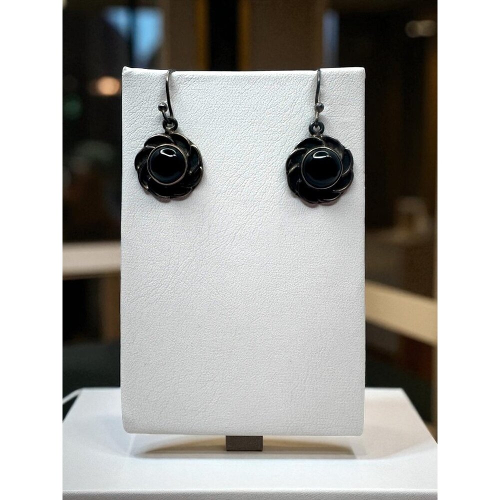 Sterling Silver Onyx Dangle Earrings Handcrafted Pierced Design